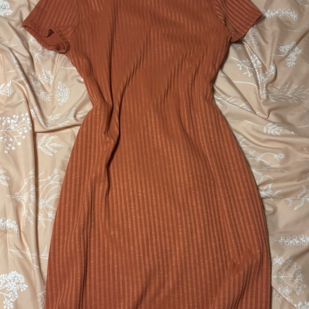 Rust Orange Ribbed Dress